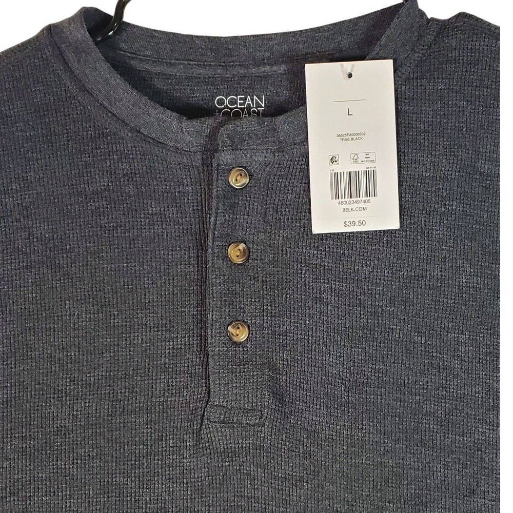 Ocean‎ Coast Mens Gray Waffle Knit Long Sleeve Henley Shirt Size Large